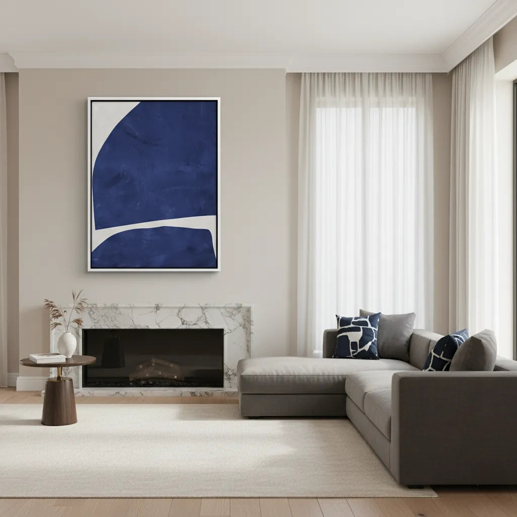 Modern Blue Curve  - Canvas - Jasmineart.ae