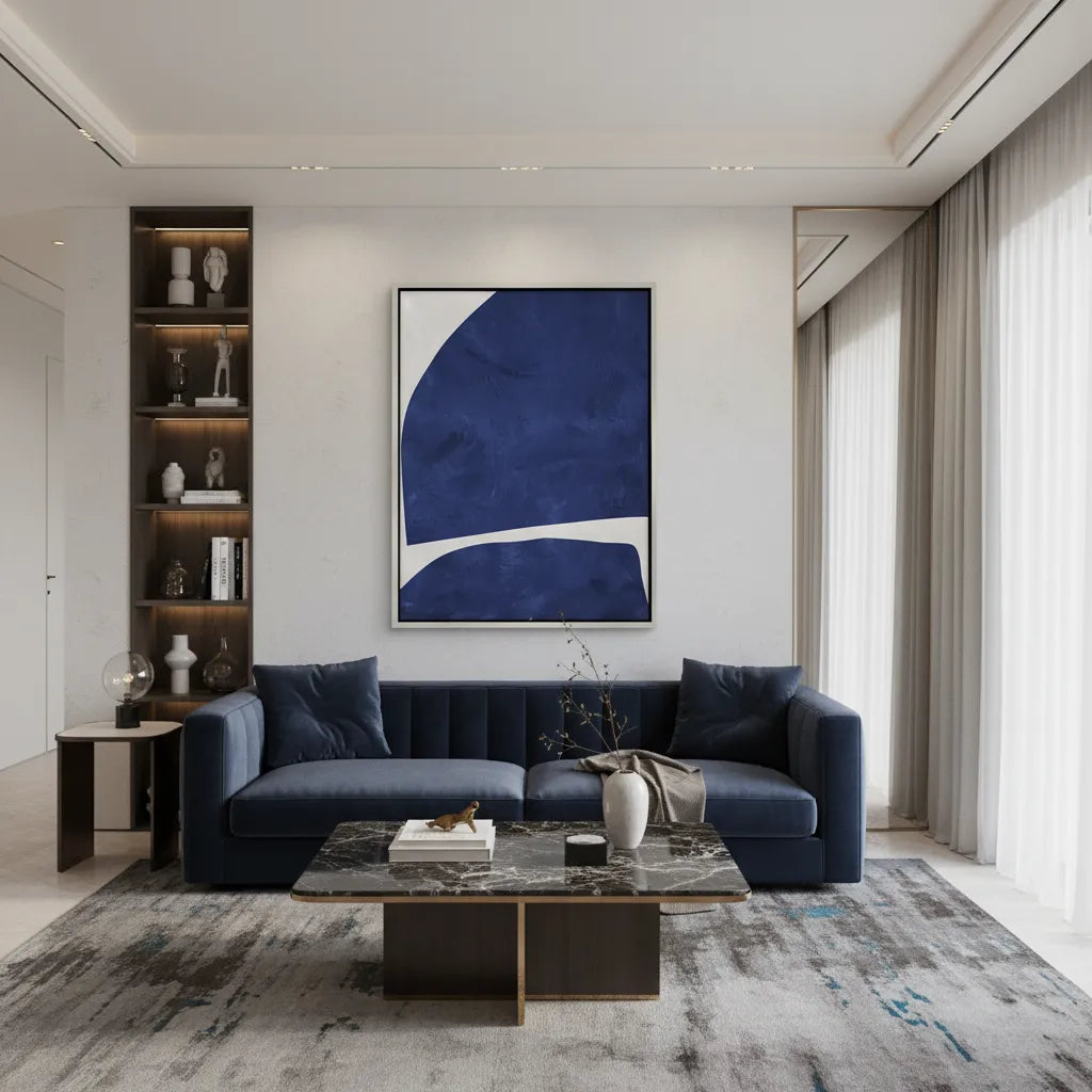 Modern Blue Curve  - Canvas - Jasmineart.ae