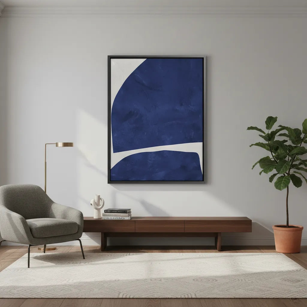 Modern Blue Curve  - Canvas - Jasmineart.ae