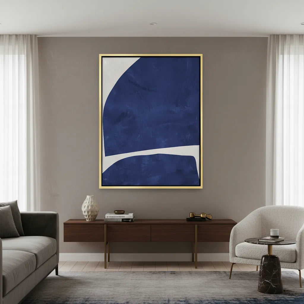 Modern Blue Curve  - Canvas - Jasmineart.ae