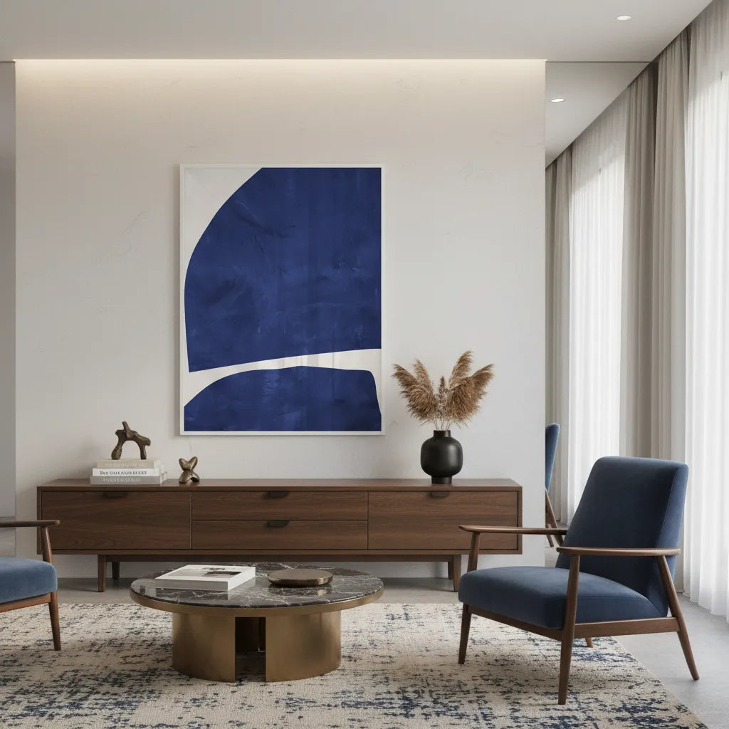Modern Blue Curve  - Fine Art - Jasmineart.ae