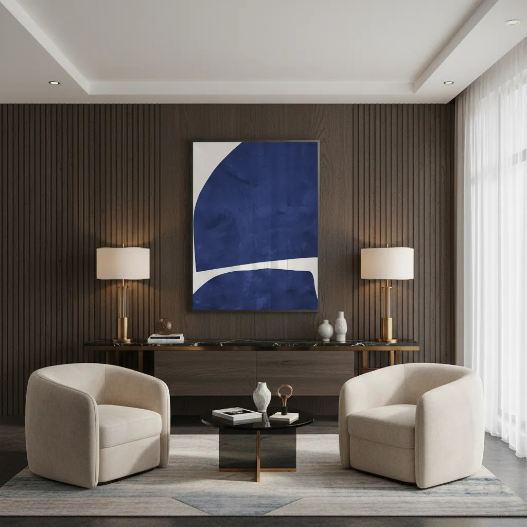 Modern Blue Curve  - Fine Art - Jasmineart.ae