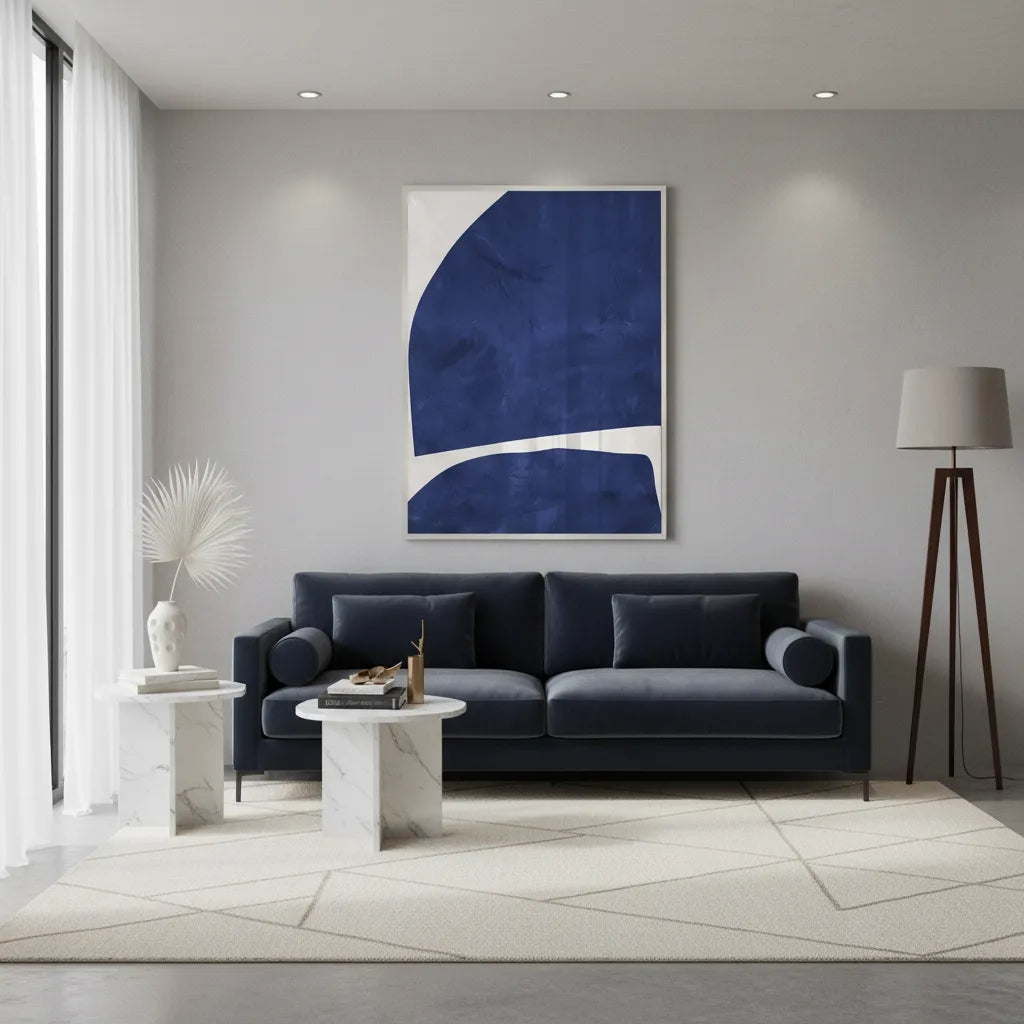 Modern Blue Curve  - Fine Art - Jasmineart.ae