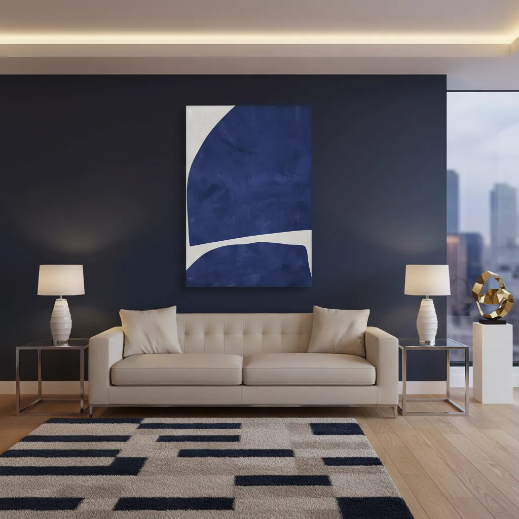 Modern Blue Curve  - Canvas - Jasmineart.ae