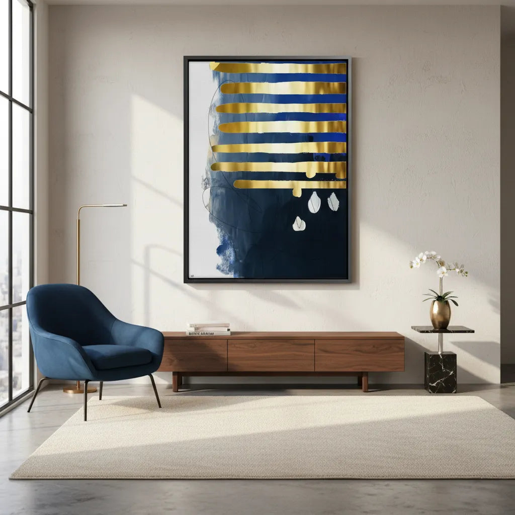 Modern Blue Gold Foil - Canvas - Jasmineart.ae