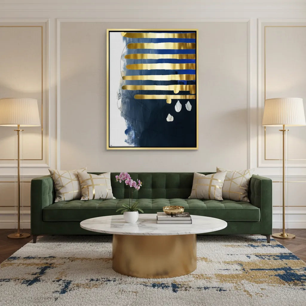 Modern Blue Gold Foil - Canvas - Jasmineart.ae