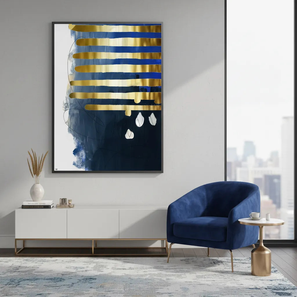 Modern Blue Gold Foil - Fine Art - Jasmineart.ae