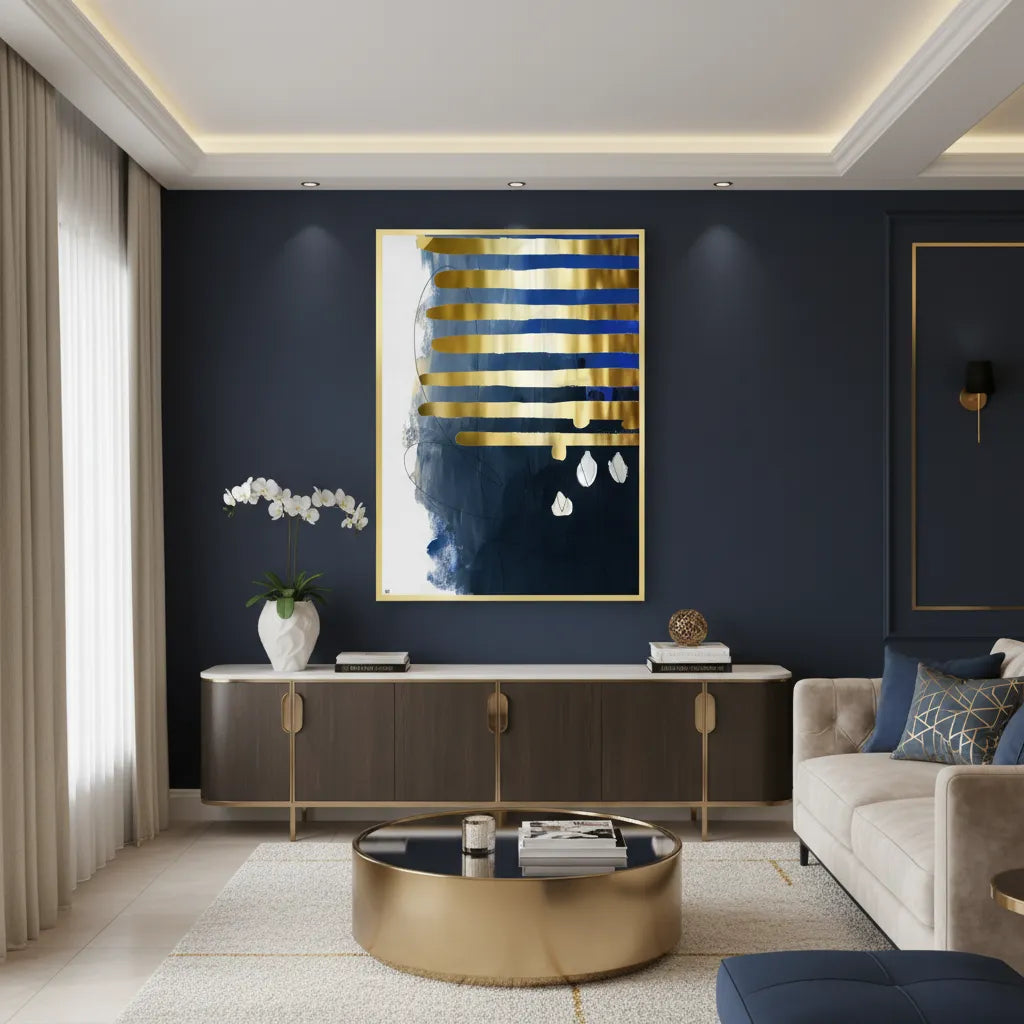 Modern Blue Gold Foil - Fine Art - Jasmineart.ae
