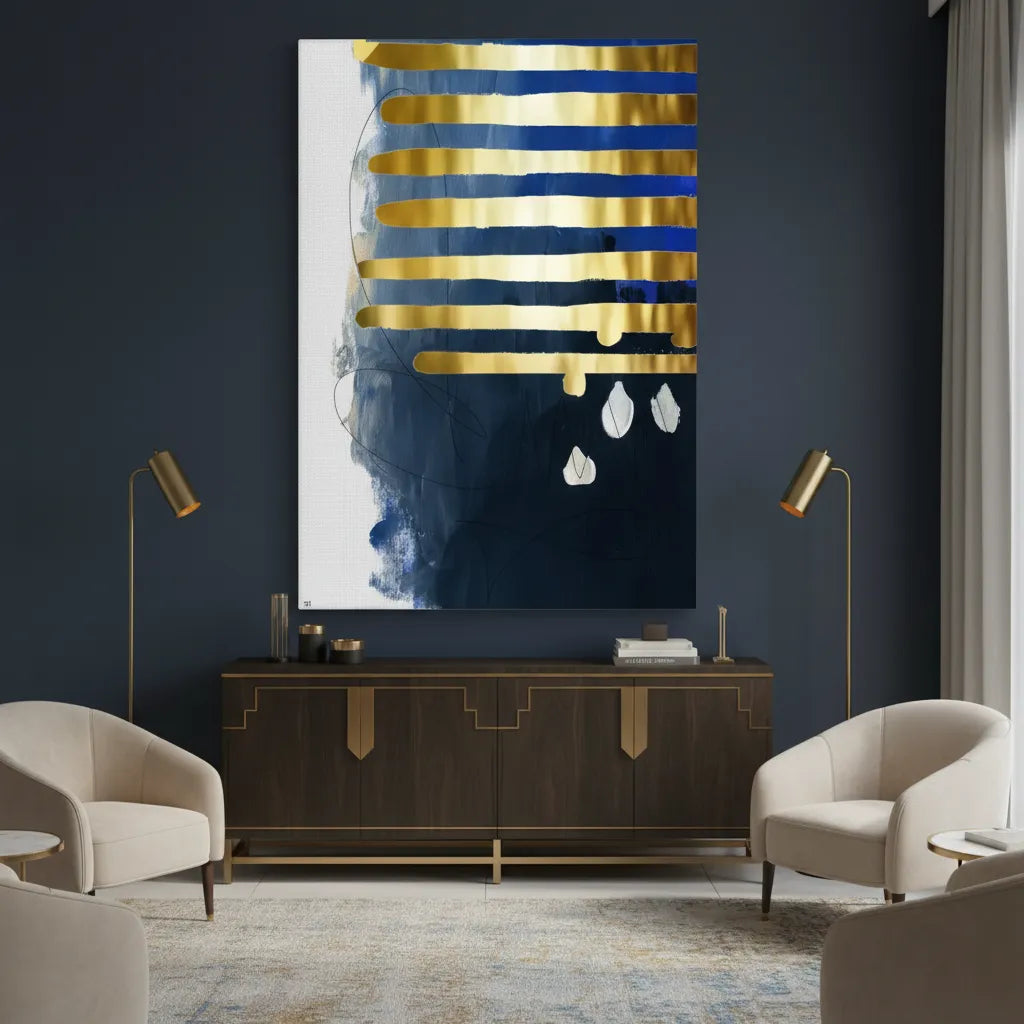 Modern Blue Gold Foil - Canvas - Jasmineart.ae