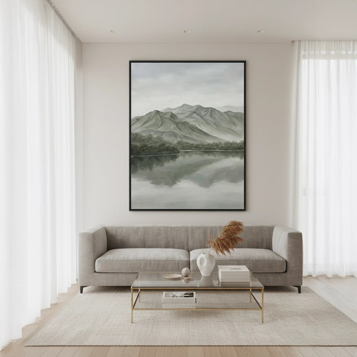 2Modern Foggy Lake Painting #MFLA330