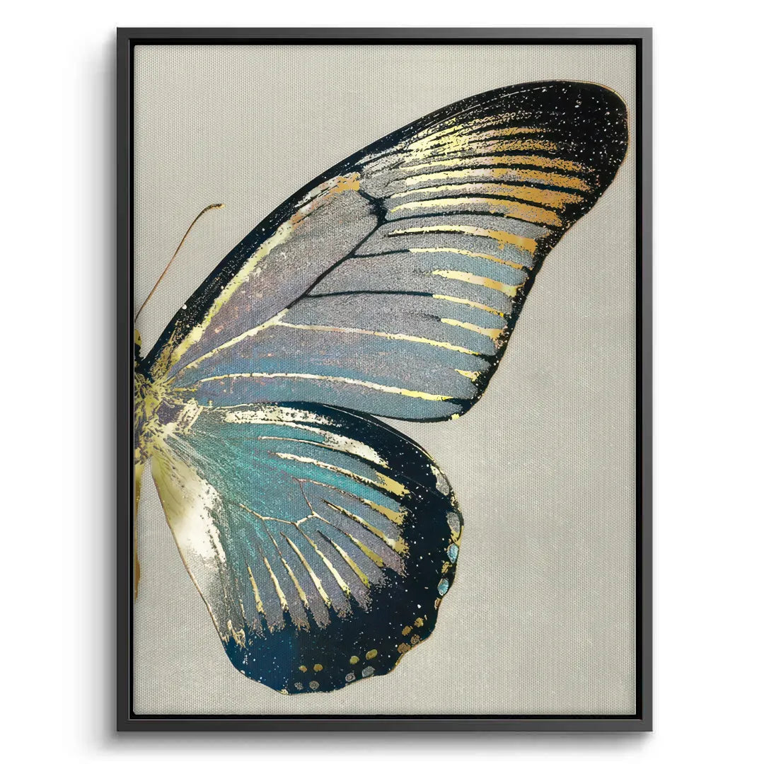 2Black framed right butterfly wing canvas art blue teal colors