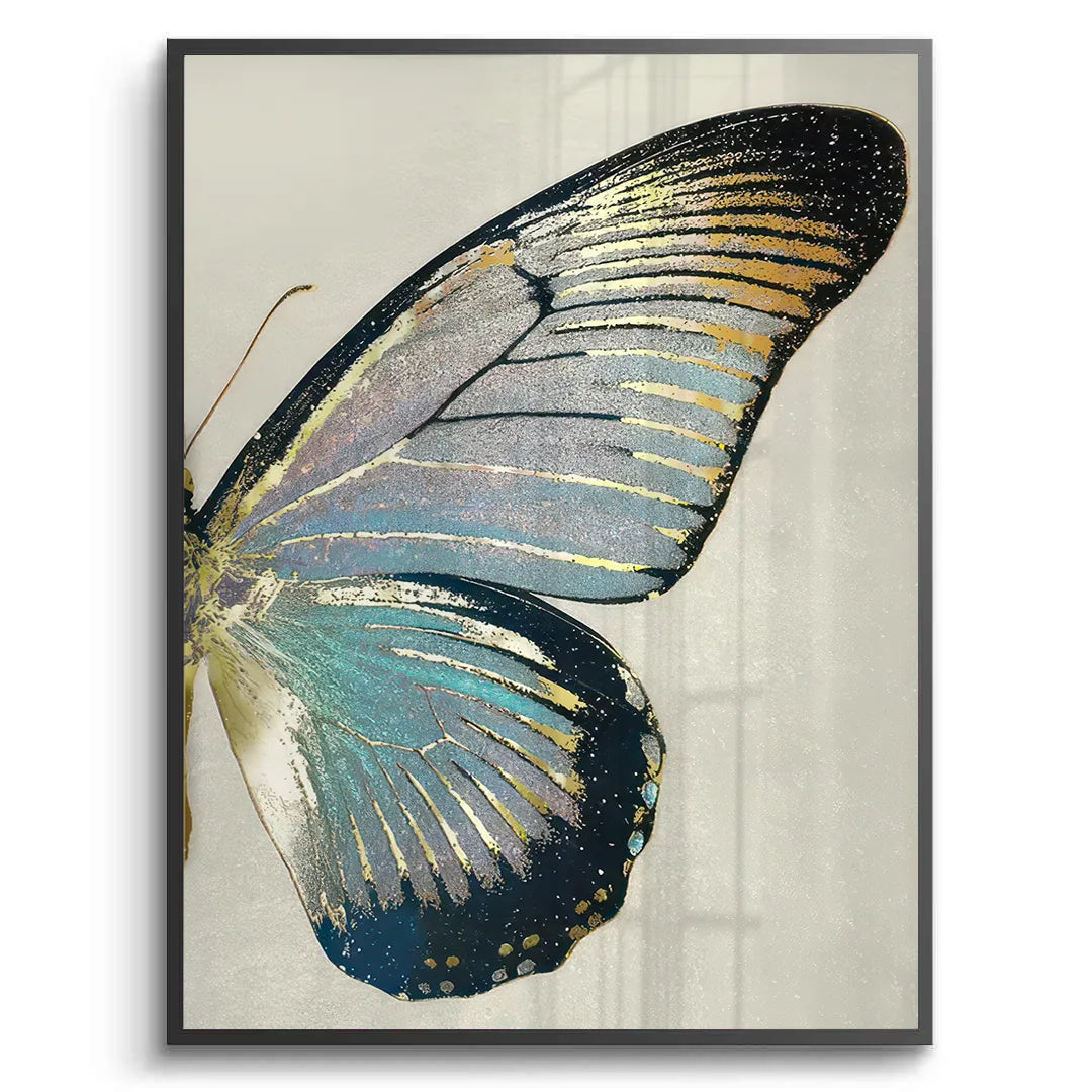 2Right butterfly wing black framed fine art print teal and gold wall decor