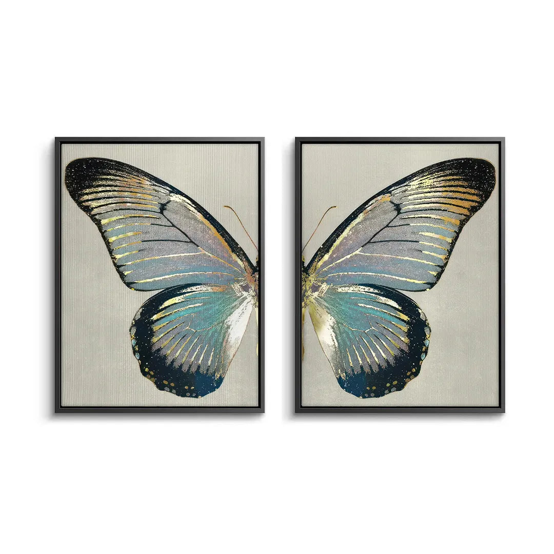 Diptych butterfly wing canvas set black framed wall art