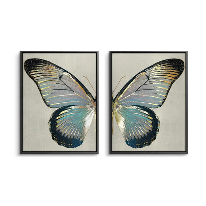 Diptych butterfly wing canvas set black framed wall art
