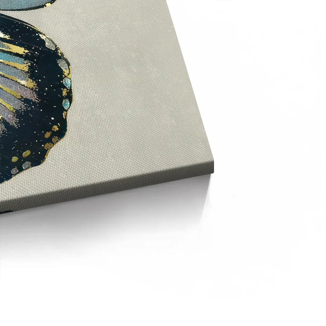 2Close-up of canvas texture on teal gold butterfly wing print