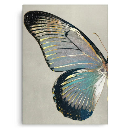 Left butterfly wing canvas print blue gold metallic detail