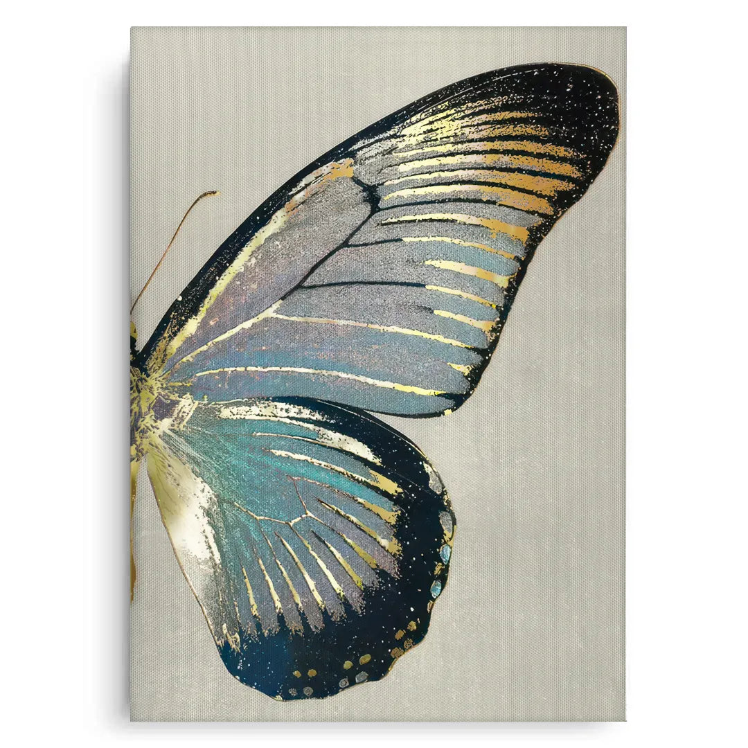 2Right butterfly wing canvas art teal and gold colors