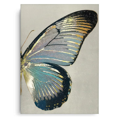 Right butterfly wing canvas art teal and gold colors