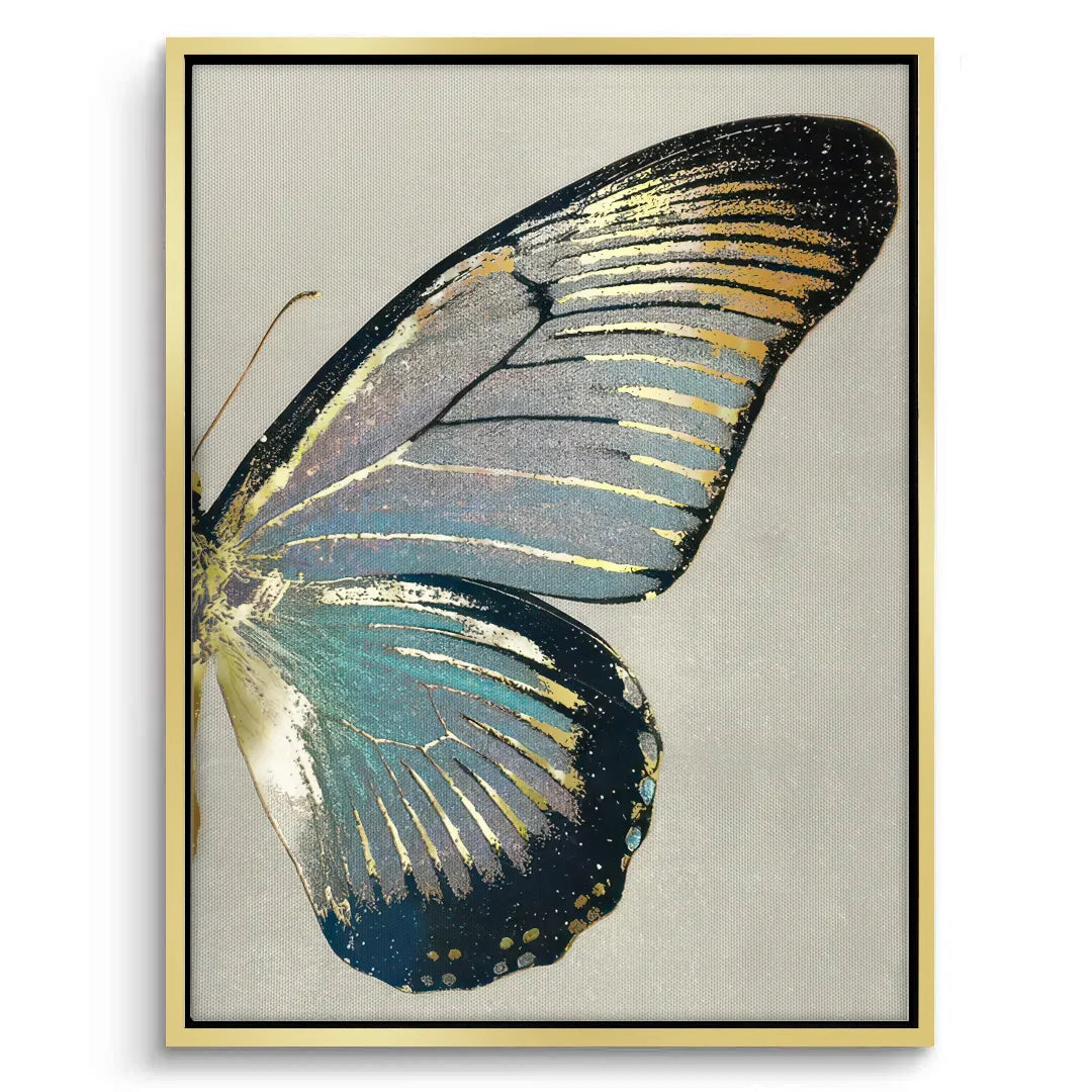 2Gold framed right butterfly wing canvas art teal and blue tones