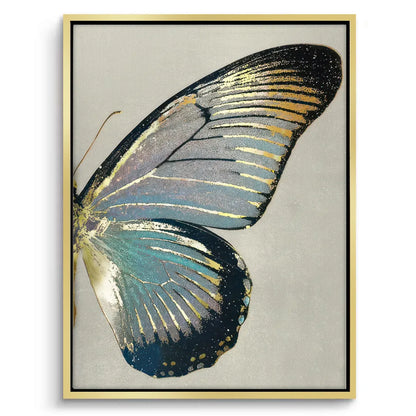 Gold framed right butterfly wing canvas art teal and blue tones