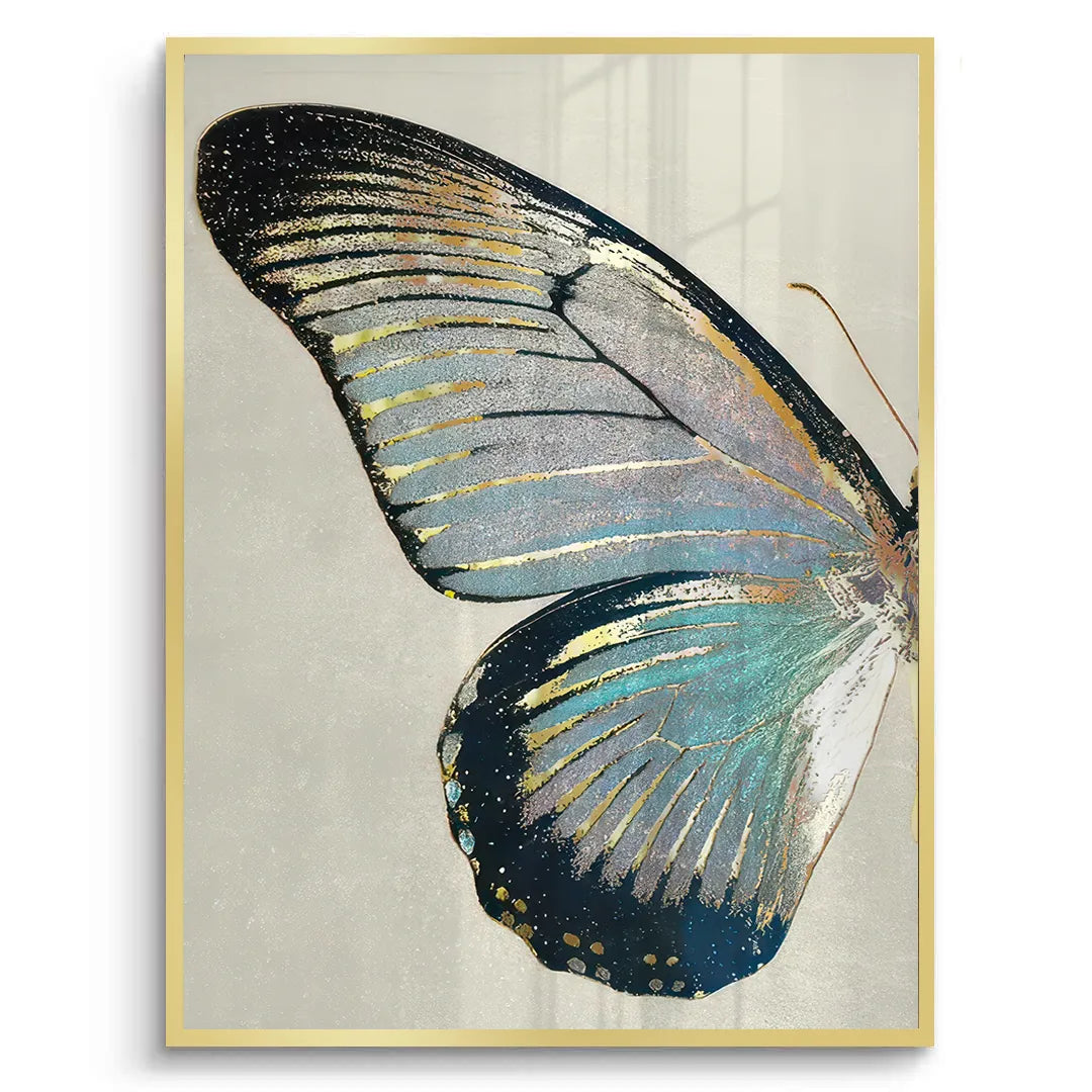 Gold framed left butterfly wing fine art print for elegant decor