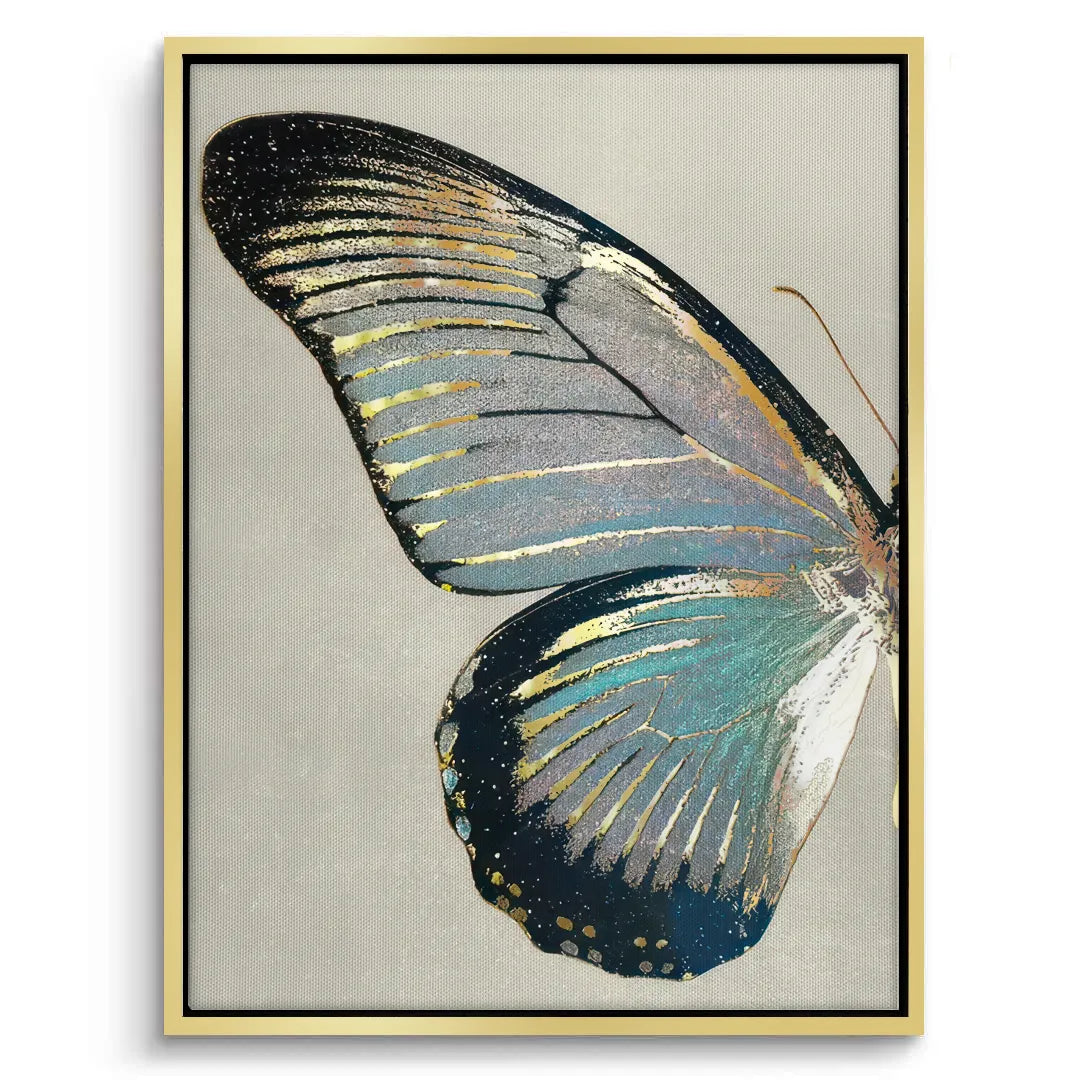 Gold framed left butterfly wing canvas print elegant wall decor
