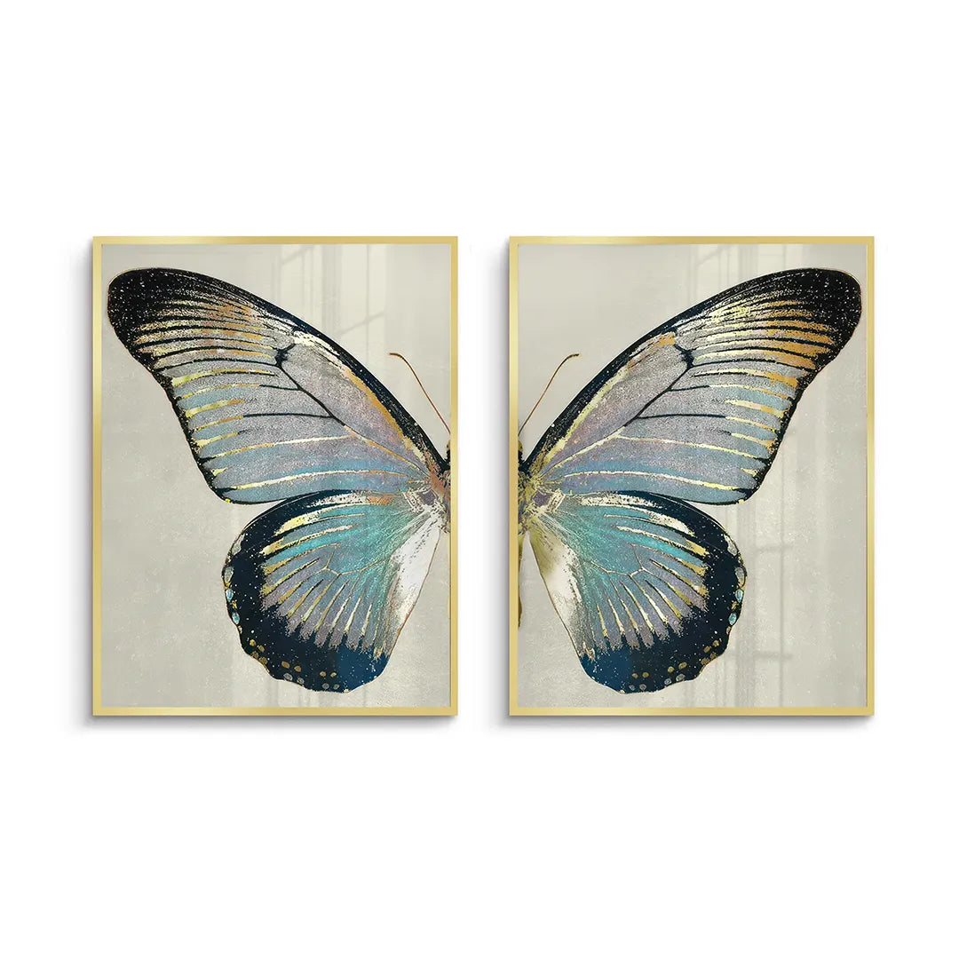 Diptych butterfly wing set fine art prints gold framed poster look