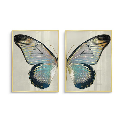 Diptych butterfly wing set fine art prints gold framed poster look