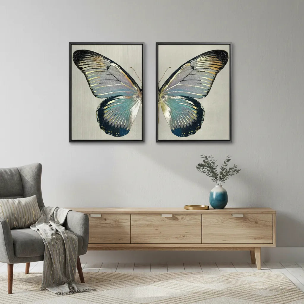 Modern Gilded Butterfly Set of 2 - Canvas - Jasmineart.ae