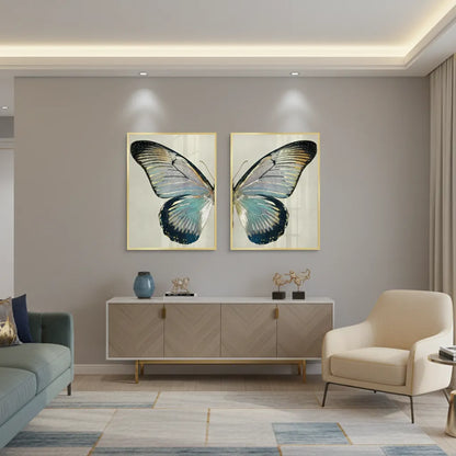 Contemporary decor with gold framed butterfly fine art set of two