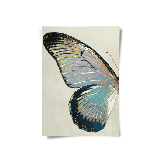 Left butterfly wing poster print split diptych wall art metallic gold lines