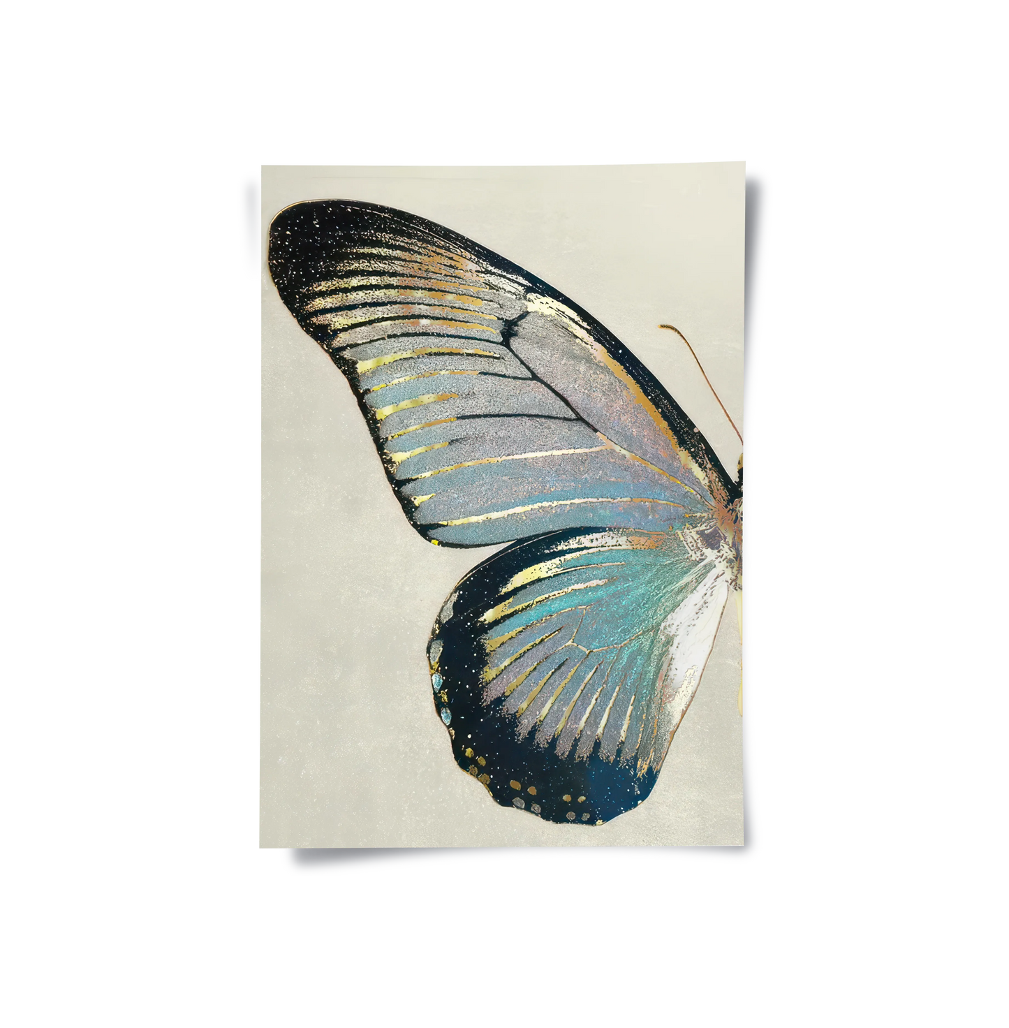 2Left butterfly wing poster print split diptych wall art metallic gold lines