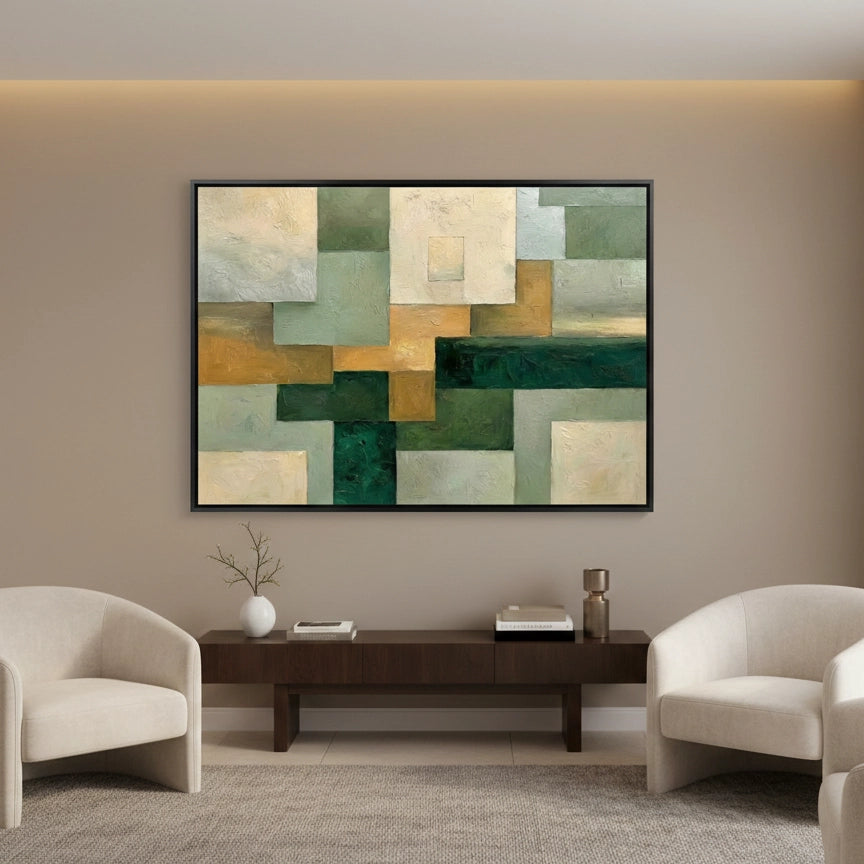 2Modern Green Geometric Painting #MGGE110