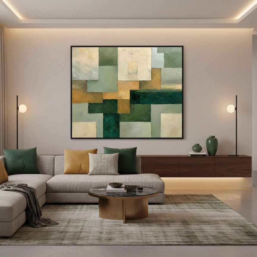 2Modern Green Geometric Painting #MGGE110