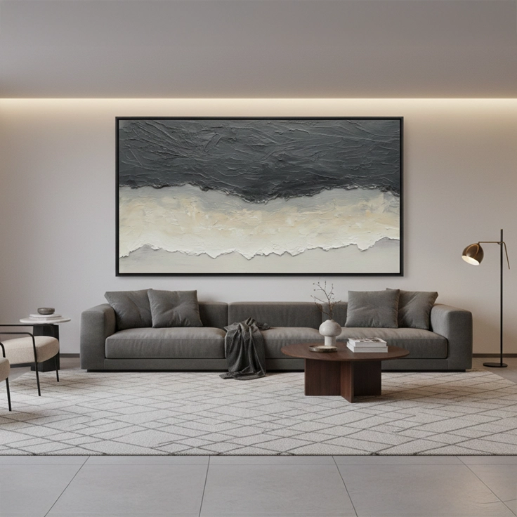 2Modern Monochrome Wave Painting #MMWA330