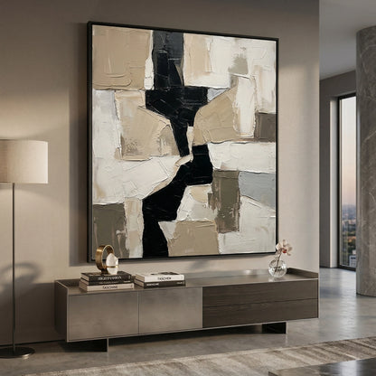 Modern Monolith minimalist wall art, bold abstract shapes, upscale UAE living room accent