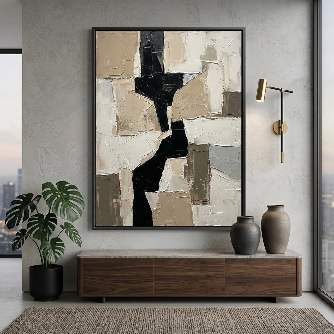 Modern Monolith geometric canvas artwork, modern muted tones, UAE home decoration