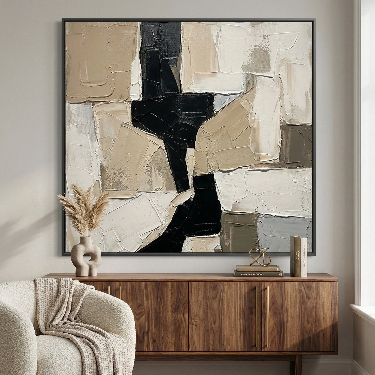 2Modern Monolith modern abstract painting, sophisticated muted tones, premium UAE interiors