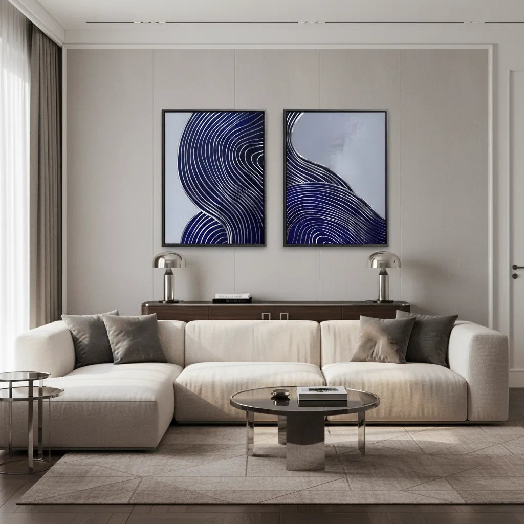 Modern Navy Blue Set of 2 - Canvas - Jasmineart.ae