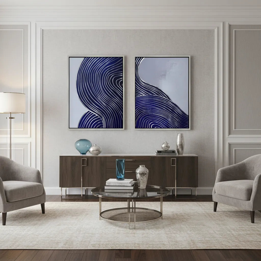 Modern Navy Blue Set of 2 - Canvas - Jasmineart.ae