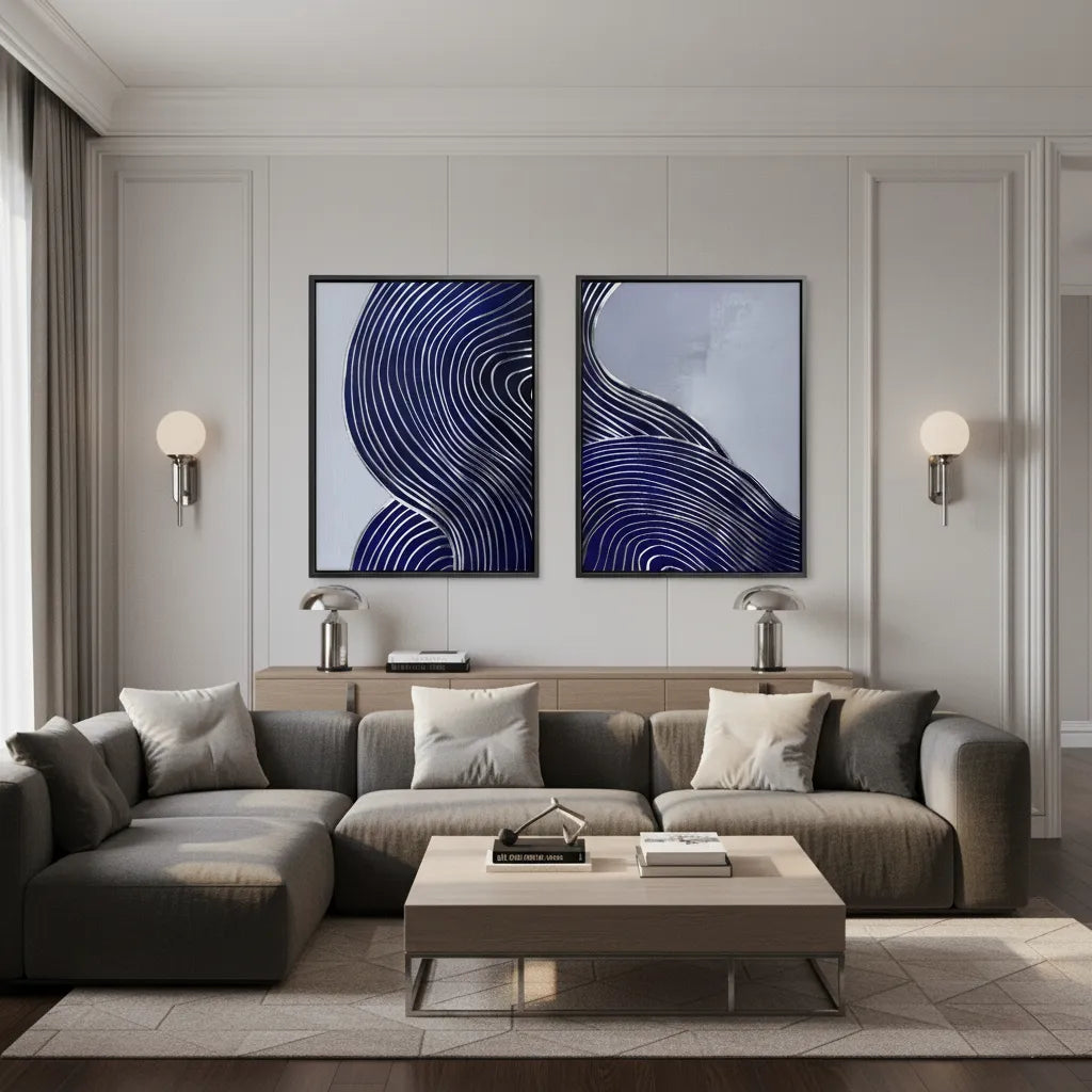 Modern Navy Blue Set of 2 - Canvas - Jasmineart.ae