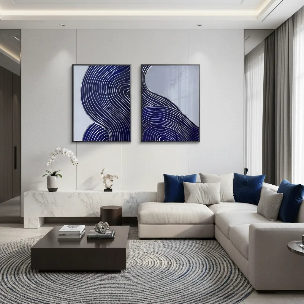 Modern Navy Blue Set of 2 - Fine Art - Jasmineart.ae