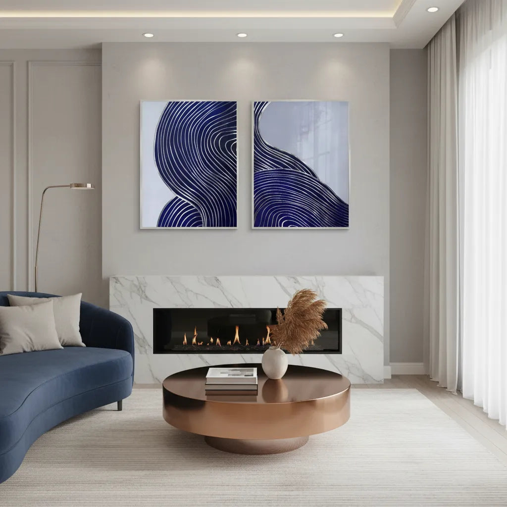 Modern Navy Blue Set of 2 - Fine Art - Jasmineart.ae