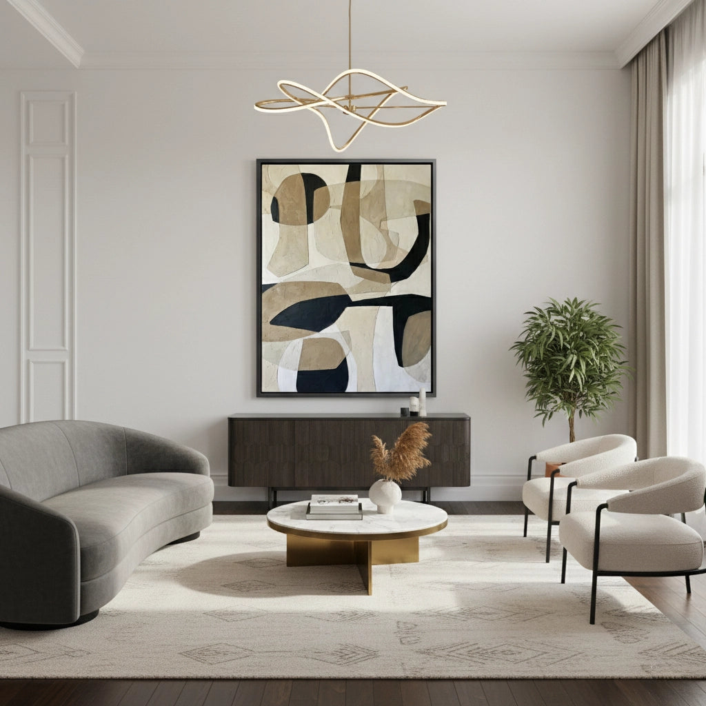 2Modern Neutral Geometric Painting #MNGE110
