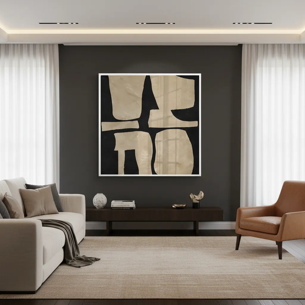 Modern Tan Geometric - Fine Art - Jasmineart.ae