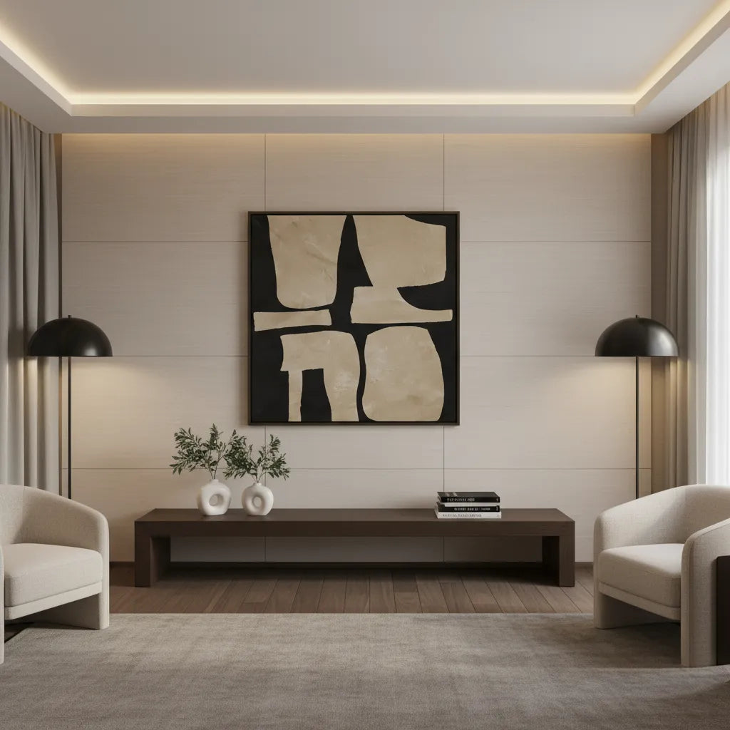 2Modern Tan Geometric  - Canvas