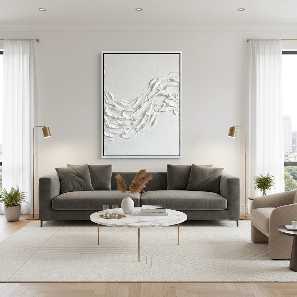 2Modern White Wave Painting #MWWA110