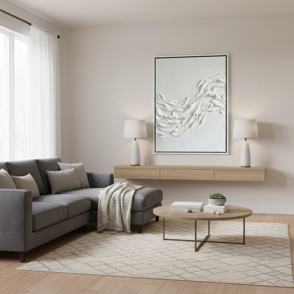 2Modern White Wave Painting #MWWA110