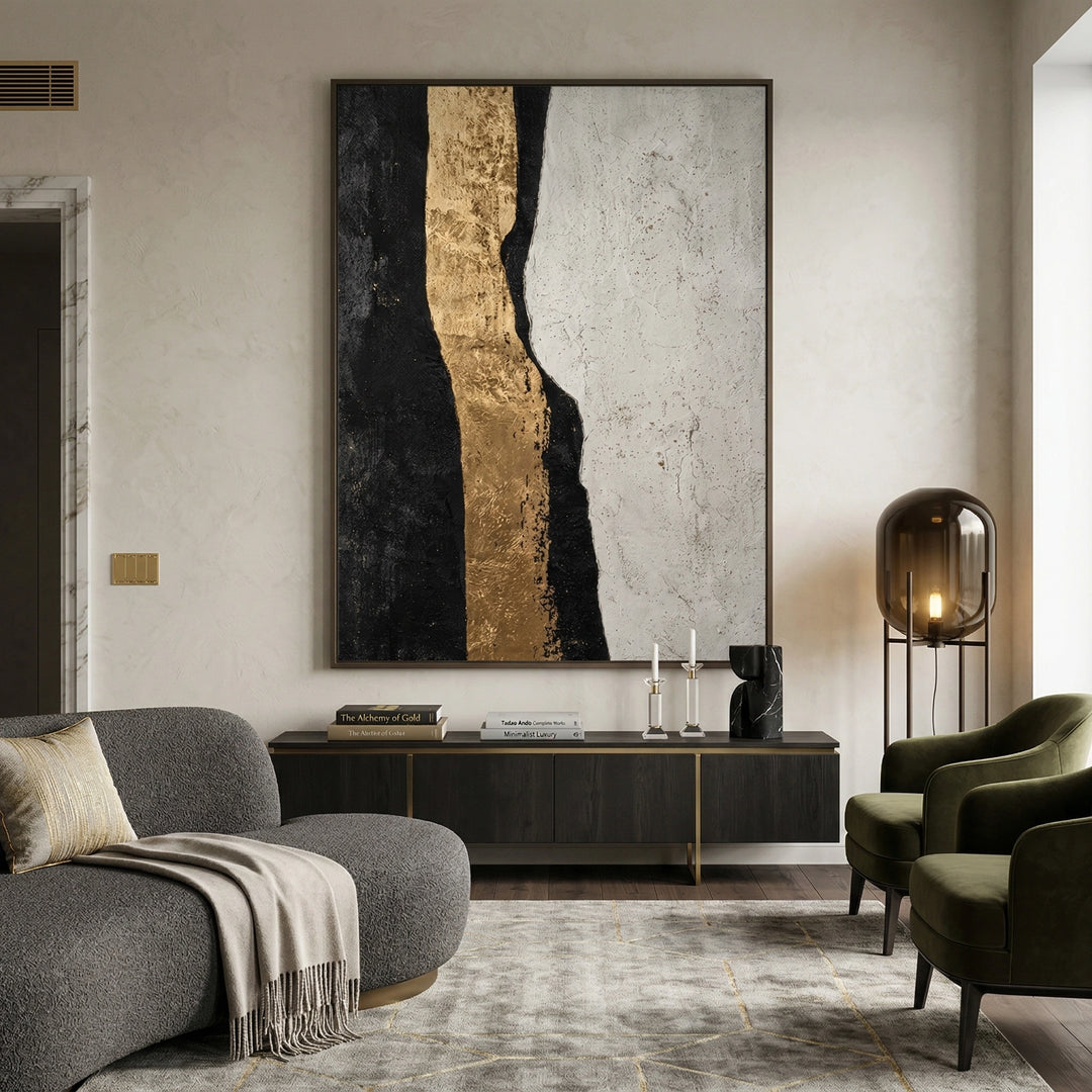 Sculptural 'Molten Edge' wall mirror with a hand-cast irregular liquid metal frame in polished brass, a unique artisanal accessory for a modern Dubai apartment.