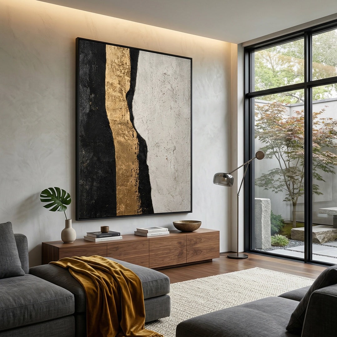 Matte-finish 'Molten Edge' ceramic vase with a dripping liquid-gold rim and organic silhouette, a chic accessory for a high-end UAE home office.